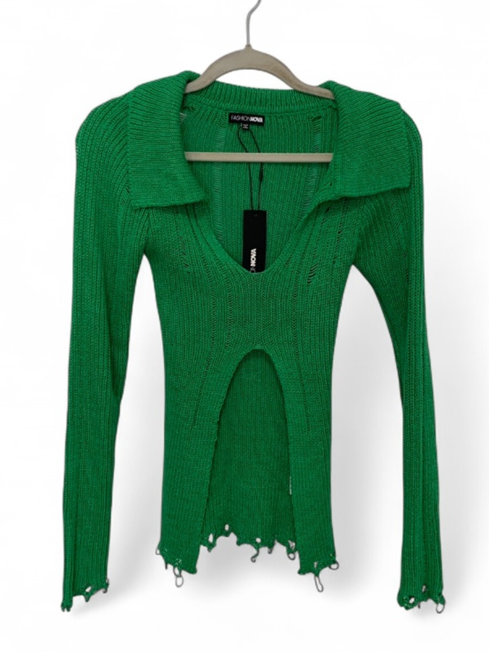 NWT Fashion Nova Only Fun and Games Green Knit Long-Sleeve Polo Sweater